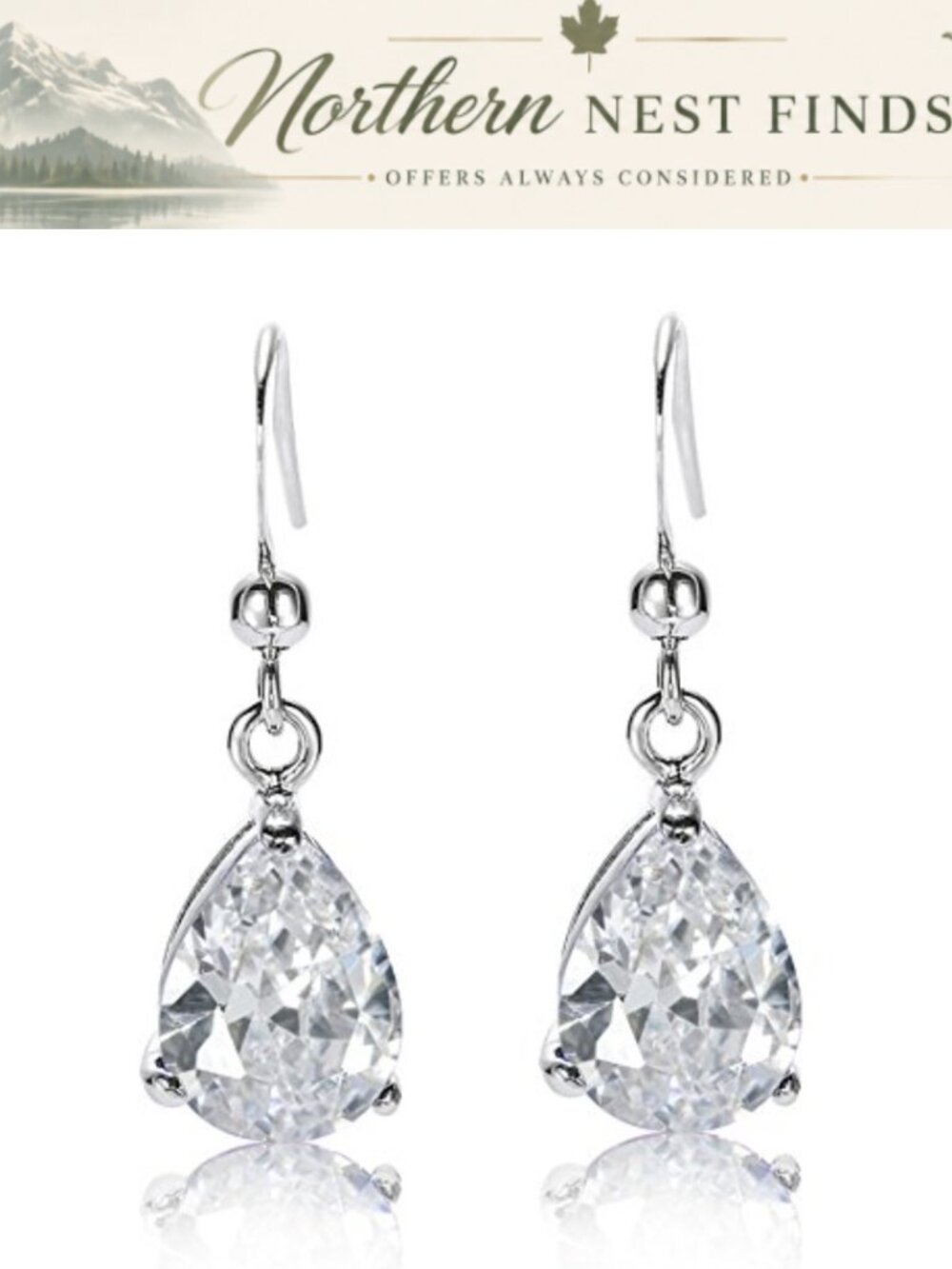 18K White Gold Plated Dangle Drop Pear Cut CZ Birthstone Earrings
